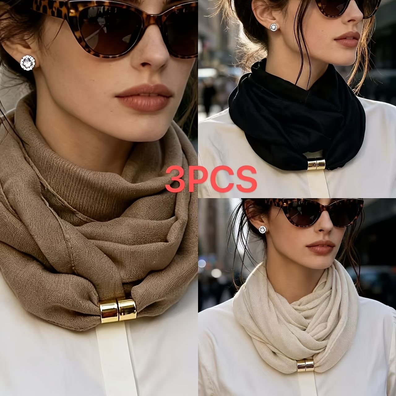 TEMU 3pcs French Neck Scarves - Minimalist Suitable For & Decoration, Solid Color Collar Collars For Commuting, Office, Travel | Non-elastic Suitable