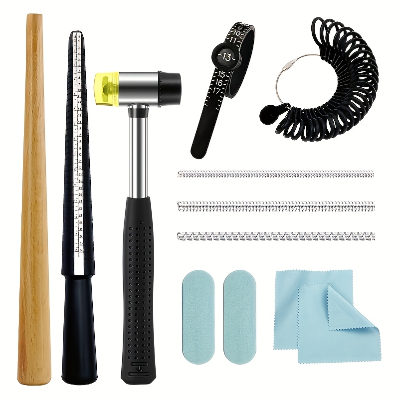 TEMU Ensemble d'outils de mesure de taille de bague 12 pièces, jeu de jauge de taille de bague, mesureur de taille de bague, moule à bague pour la