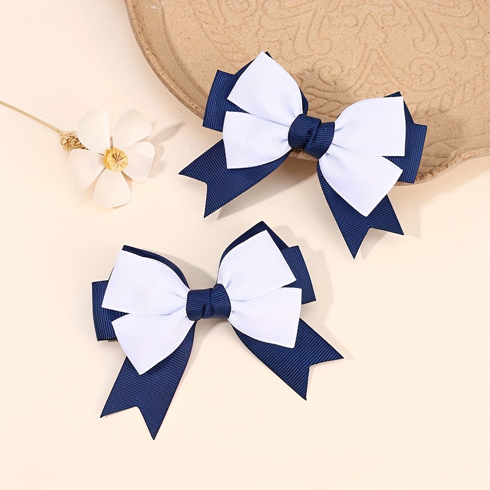2pcs Minimalist Bow Hair Clips For Layer Grosgrain Ribbon Polyester Barrettes For Travel Accessories Ideal For Daily & Casual Wear