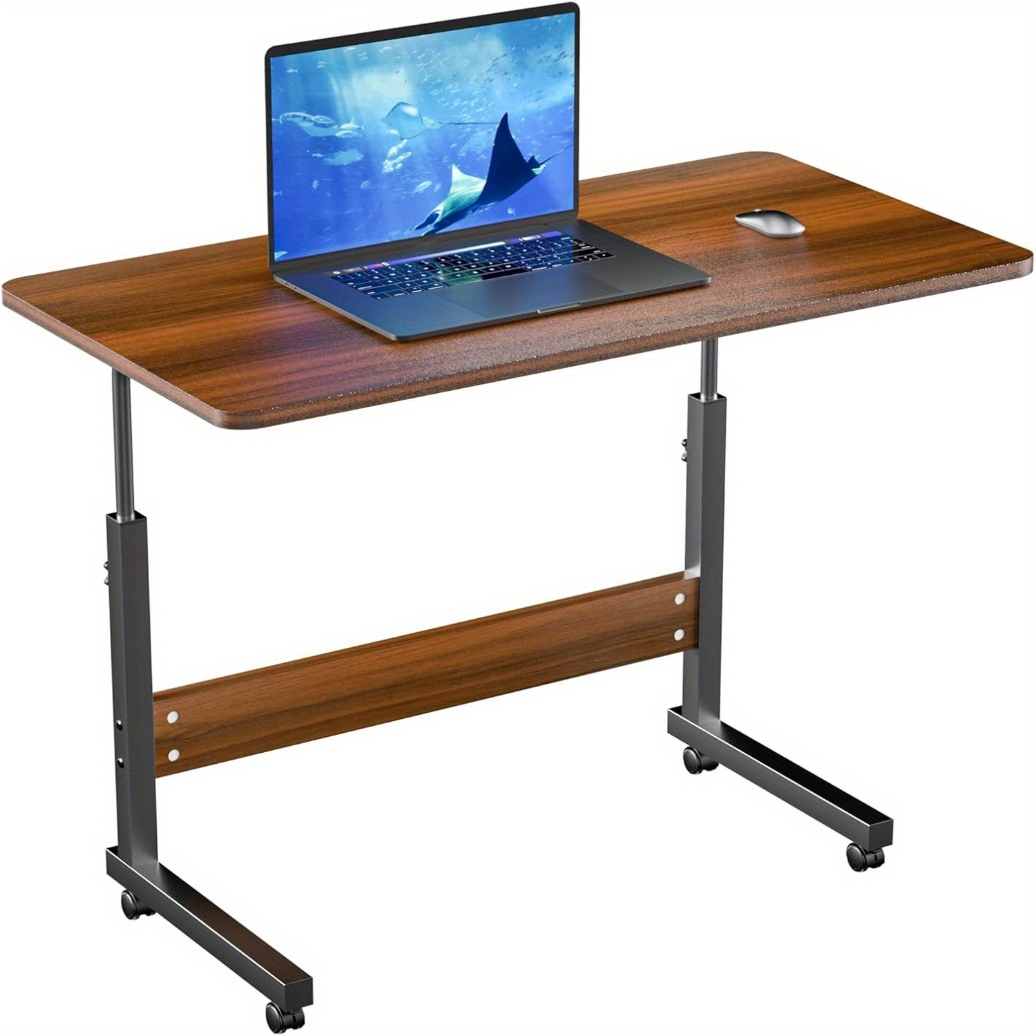 Desk With Wheels Measuring 80x40x62-90cm, Computer Desk On Wheels, Height-adjustable Table For Bedroom, Living Room, Dark Brown