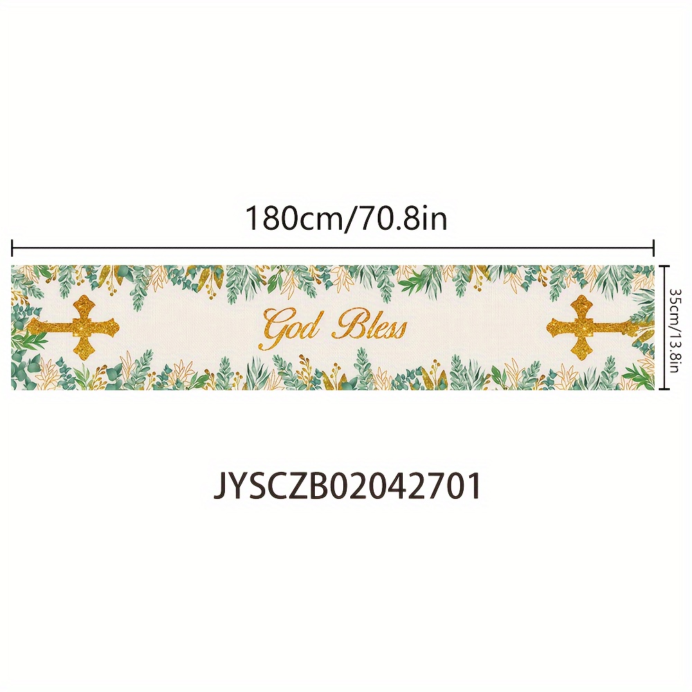 Image of A Decorative Tablecloth For A Baptism Party, Measuring 180cm By 35cm, Featuring And With A Theme, Perfect For Boys' And Girls' Celebrations