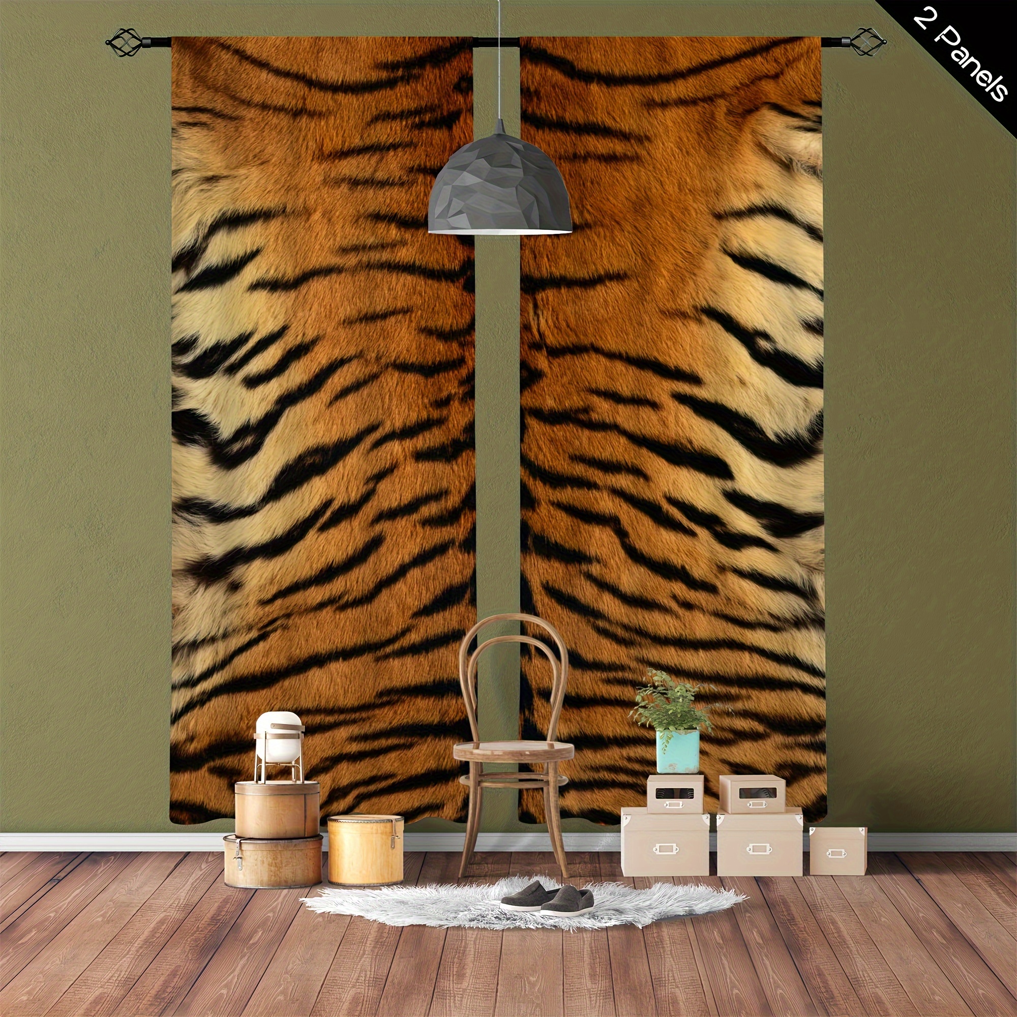 

2pcs Tiger Fur Pattern Curtains, Decorative Window Drapes, Window Treatments For Bedroom Living Room, Home Decoration, Room Decoration