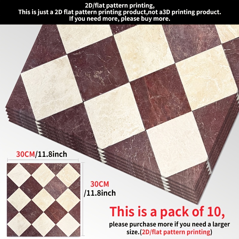 TEMU 10pcs Self-adhesive Vinyl Floor Tiles, Suitable For Living Room, Bedroom, Bathroom - Peel And Stick Marble Texture, Deep Purple And Checkered