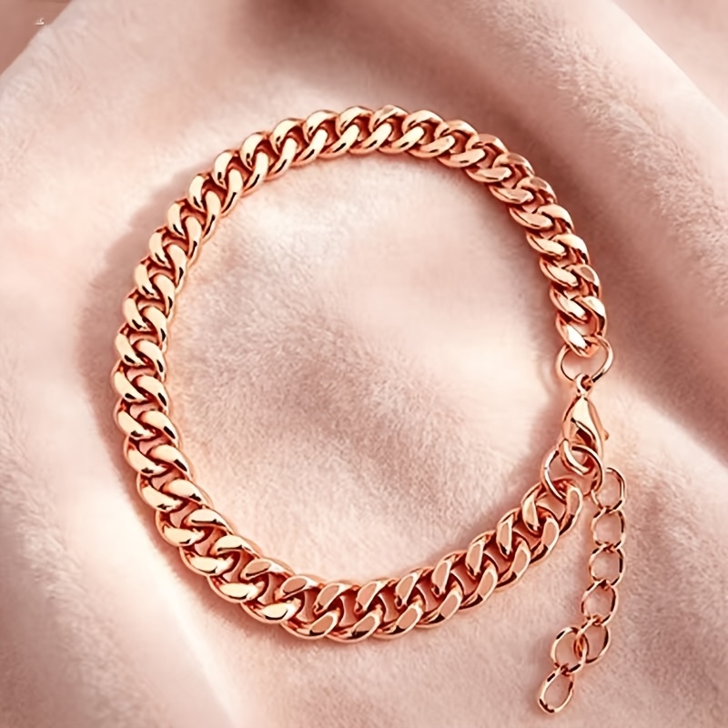 Unisex Rose Gold Plated Cuban Lock Bracelet — Adjustable Gift