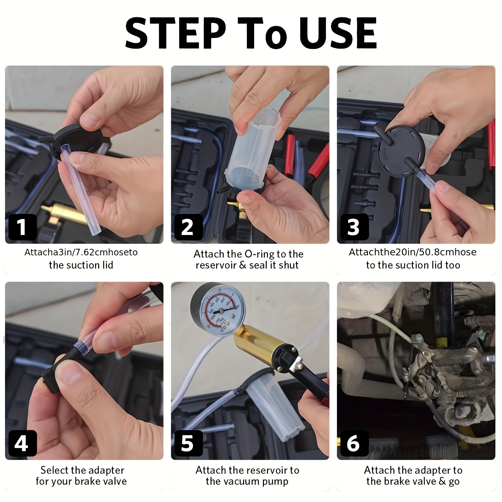 Kit de 22 peças para purgar travões e bomba de fluido com testador de bomba de vácuo, extractor de válvulas e ferramentas para limpeza do cilindro mestre