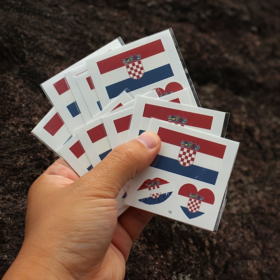 10pcs Of 3pcs And 1pc Of Croatian Flag Temporary Tattoos For Marathon Events, Patriotic Body Stickers, And Face Decals