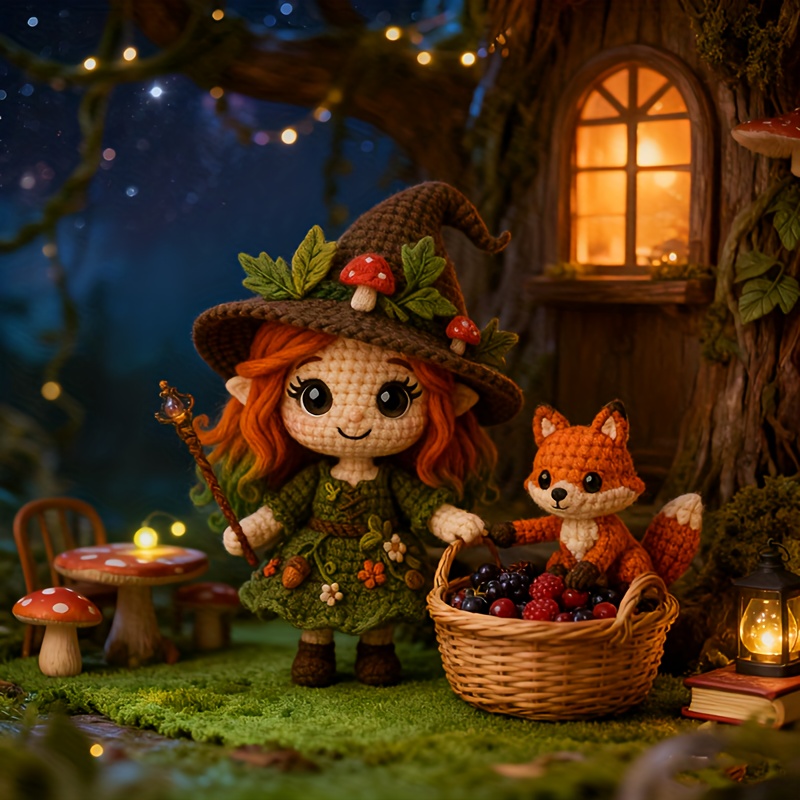 1pc/Set - * Girl Green Dress Witch And Cute Fox Crochet Material Kit, for  Halloween And Christmas Essential Gift * Paper Basic Tutorial English Manual