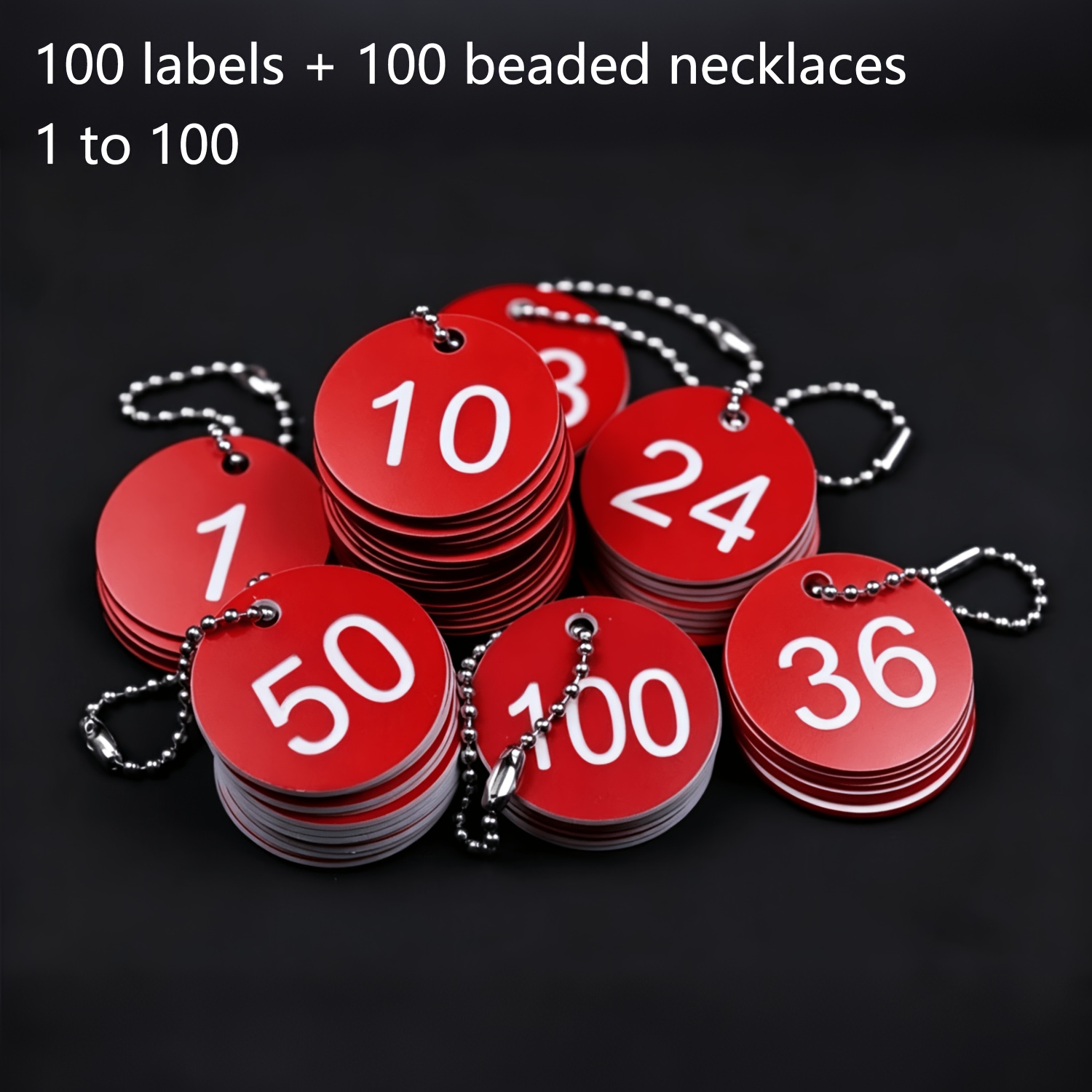 100 stück runde nummernschilder mit 100 perlenbändern, durchgehende nummernaufkleber,   für tassen, wohnheime, schließfächer,  .