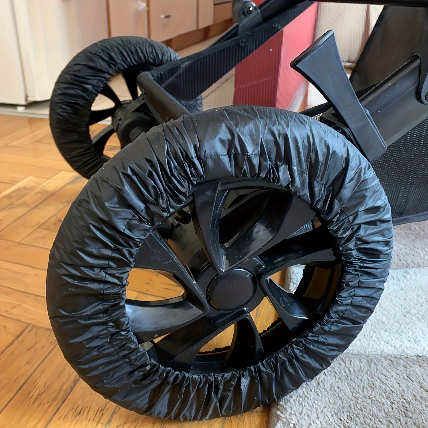 4pcs Youngsters Stroller Wheel Covers - Durable Polyester, Easy-Clean Dustproof & Scratch-Resistant for Indoor/Outdoor Use - Ideal Thanksgiving & Christmas Gift for Parents, Stroller Accessories, Outdoor Travel Gear, Protective Carriage Accessory, Scratchresistant Material