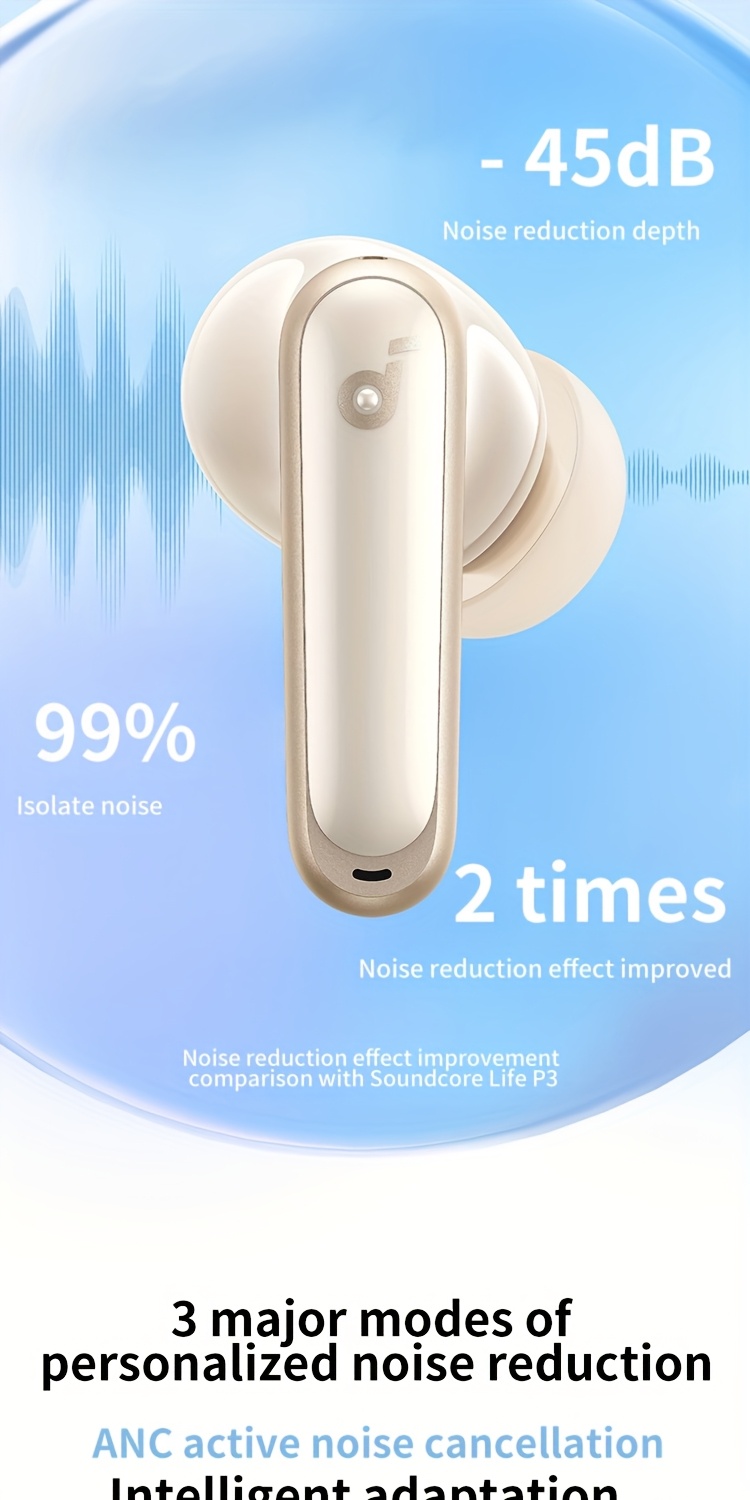 SoundCore by Anker P40i Noise-Cancelling True Wireless Oordopjes TWS, Bass Boost, 60 Uur Batterijduur, Ruisonderdrukking tot -45dB, 11mm Dynamische Driver, Geschikt voor Buiten, Reizen, In-Ear Muziek en Gaming Oordopjes met 6-Microfoon AI 3D Geluid, Reis Oordopjes,Outdoor Hoofdtelefoons,Compact