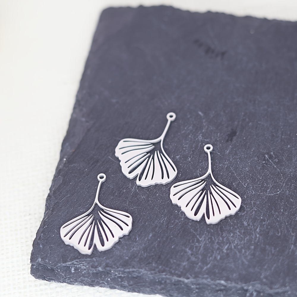 Image of 3pcs Ginkgo Leaf Pendant Earrings Necklace Craft Stainless Steel Charms For Jewelry Making Additions