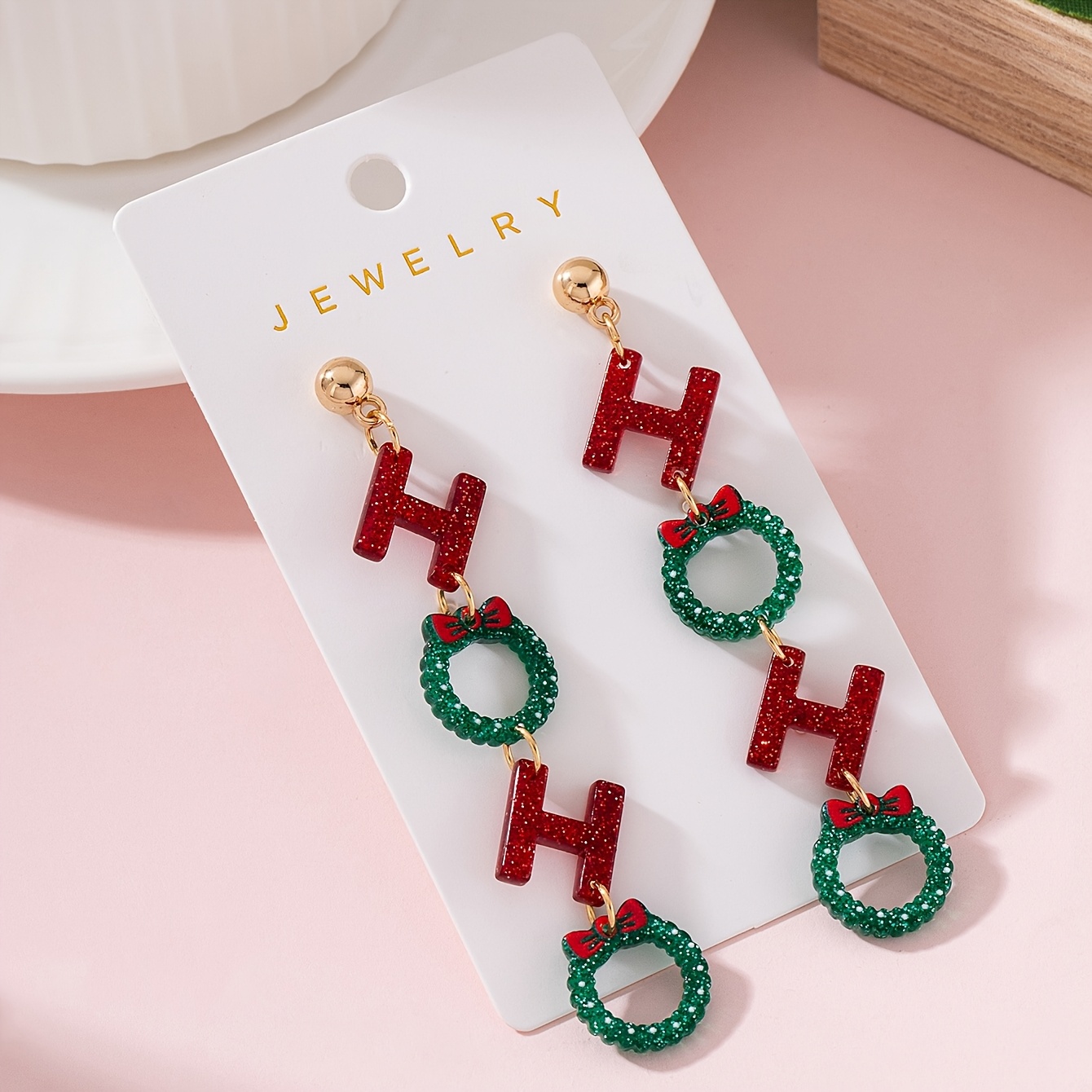 TEMU 1 Paire de Boucles d'Oreilles de Noël avec Lettre et Nœud, Bijoux de Mode pour Femmes, pour les Fêtes