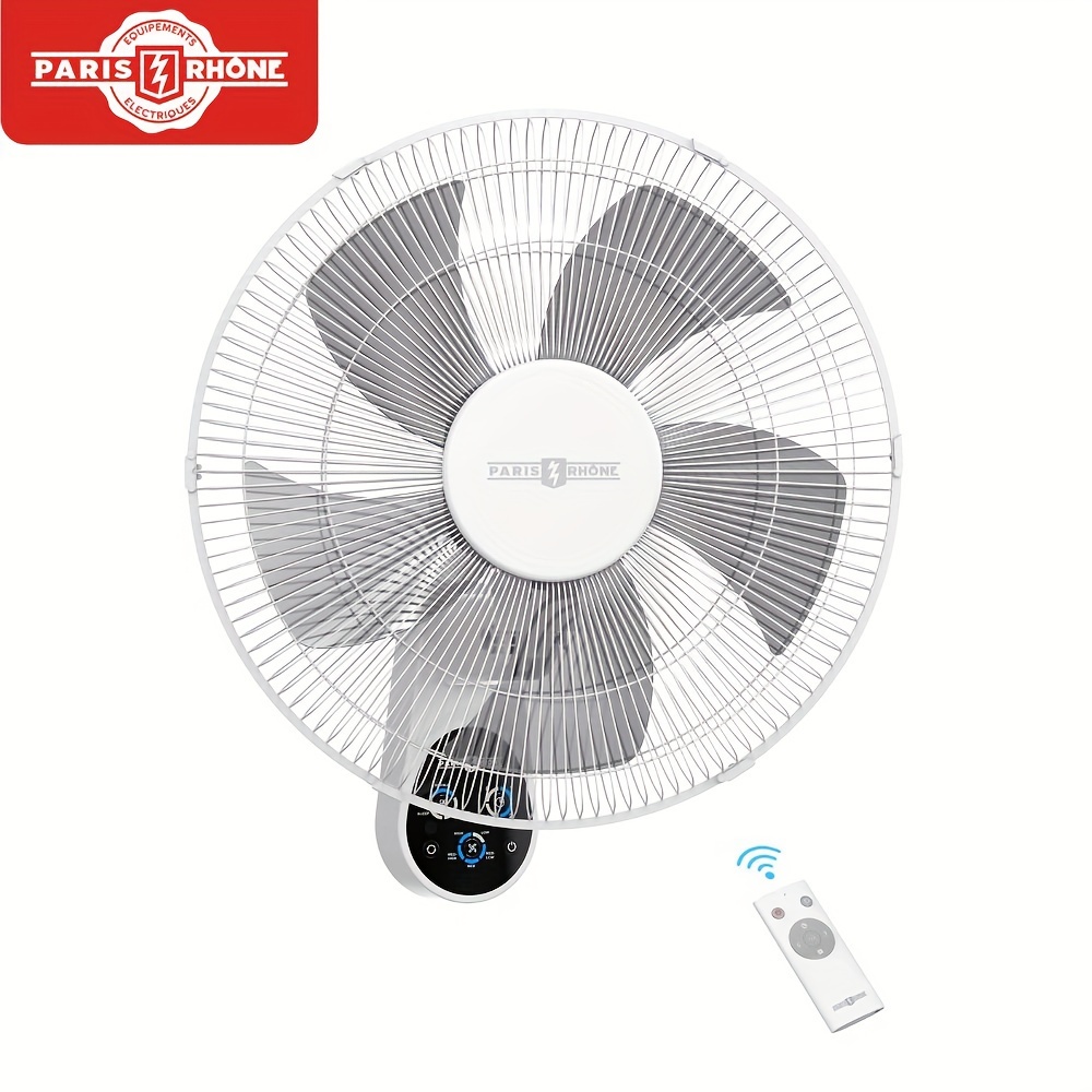 

Paris Rhône Wall Mount Fan, 16 Inch With 5-blades, 5 Speeds, 20ft Remote Control, Wide 90-degree Oscillation, 8 Hour Timer, Quiet Operation, Fans For Bedroom, Kitchen, Study & Home Gym