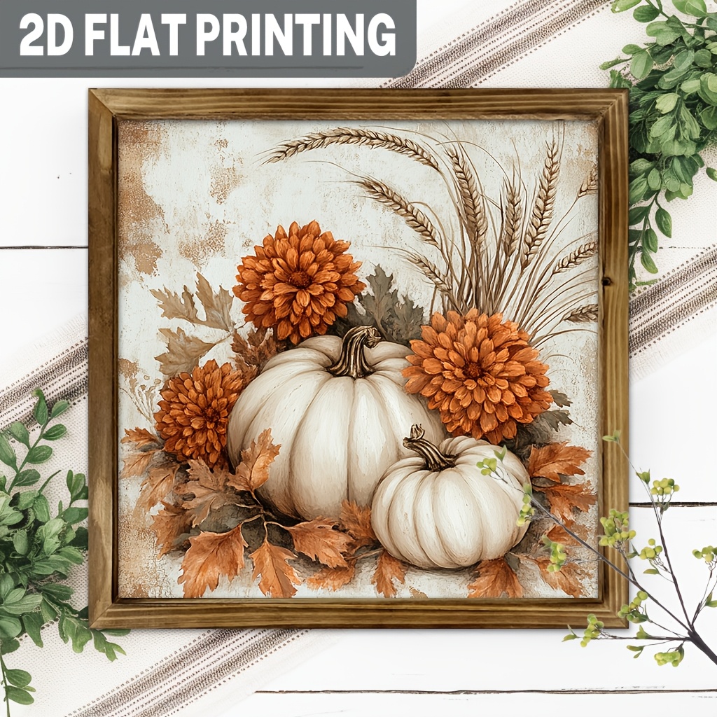 TEMU 2d Flat, 1pc, Rustic Autumn Pumpkin And Flower Wooden Wall Decor Warm Harvest, Farmhouse Seasonal Decoration, Farmhouse, Kitchen, Living Room,