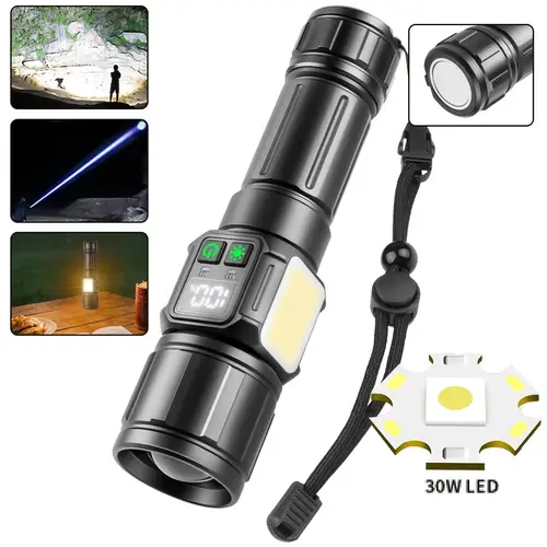 2 1pc of led flashlight with rechargeable telescopic flashlight for outdoor camping hiking emergency lighting reading and other