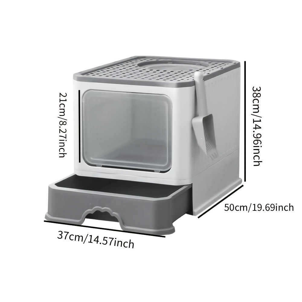 Image of Litter Box With Scoop, Litter Box With Drawer, Large Litter Box, Suitable For Living Rooms And , Easy To Clean, Gray, Without Battery
