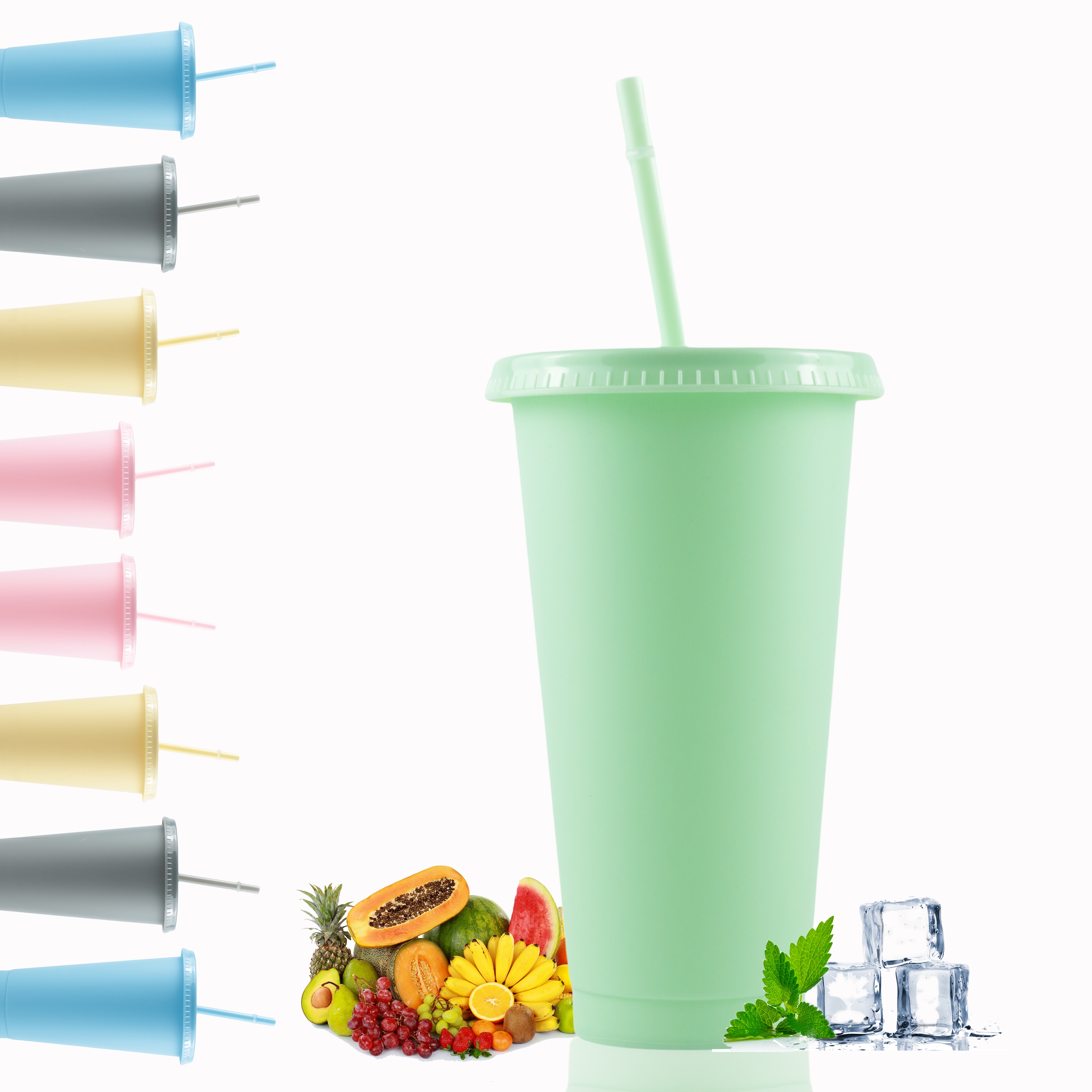 

5pcs, 710ml Reusable Party Drinking Cups With Straws & Lids - Water Bottle Iced Coffee Travel Cups Cold Drink Cups Smoothie Cup, Perfect For Parties, Birthdays