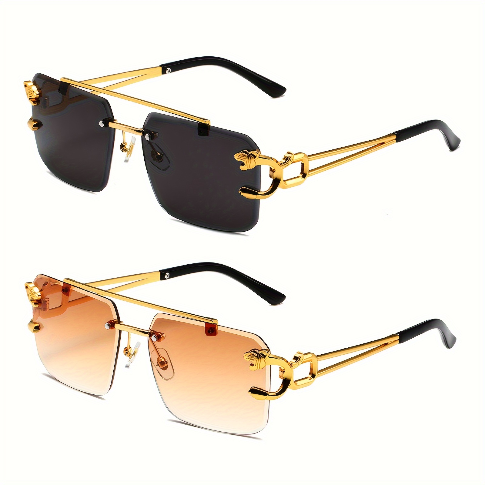 

2pcs Retro Rimless Large Square Sunglasses Women Men Luxury Shades Frameless Square Tinted Glasses