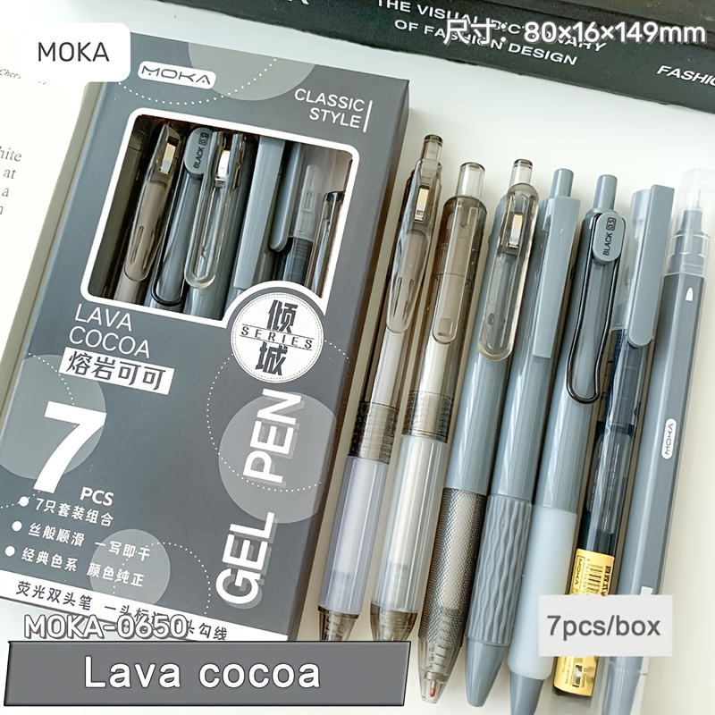 

7pcs Stylos À Rouleau À Encre Gel MOKA, Rétractables, Légers, Point Moyen, Séchage Rapide, En Plastique, Pour En Bureau Et Étudiant