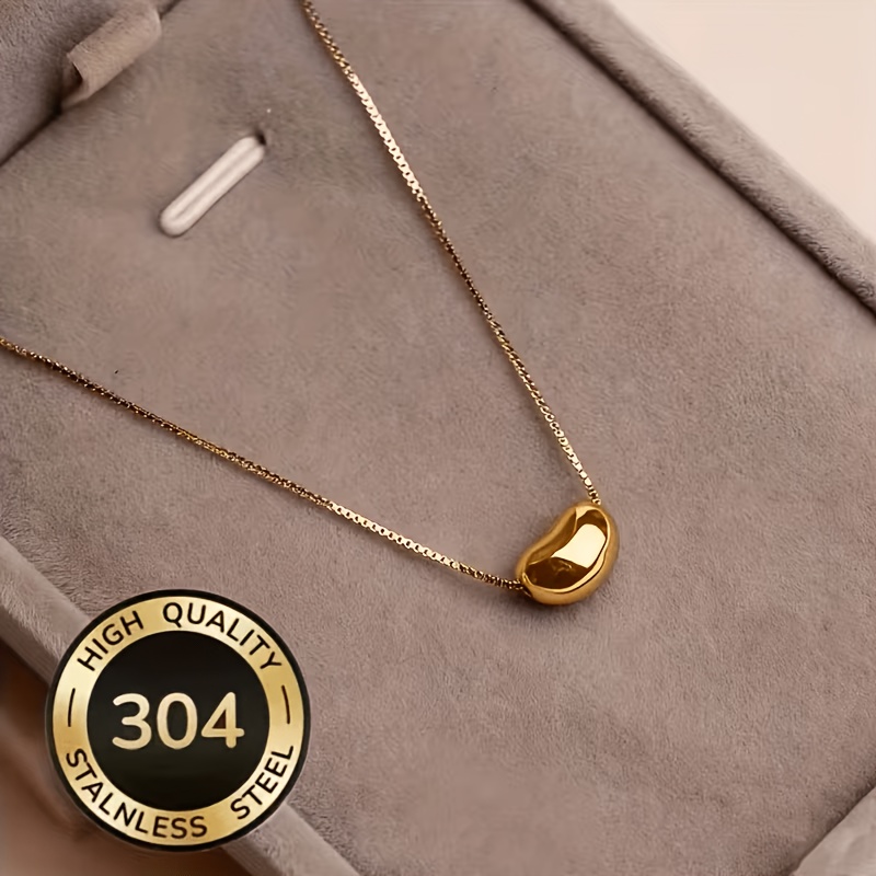 TEMU A 304 Stainless Steel Box Chain Bean Pendant Necklace. Easy, Personalized, Fashionable Design. Suitable For Holiday Wear, Birthday Wear, Daily