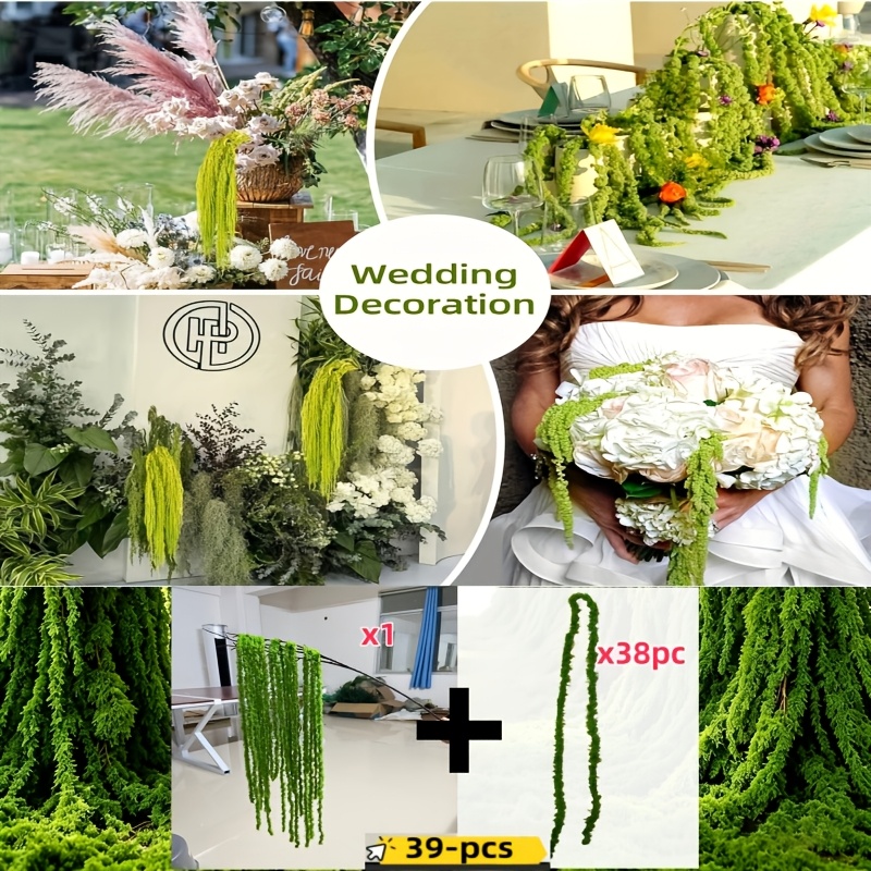 TEMU 39pcs Set - Artificial Amaranth Flowers - Elegant Green Wisteria Hanging Flowers, Suitable For Bohemian Home Decor, Parties, Wedding