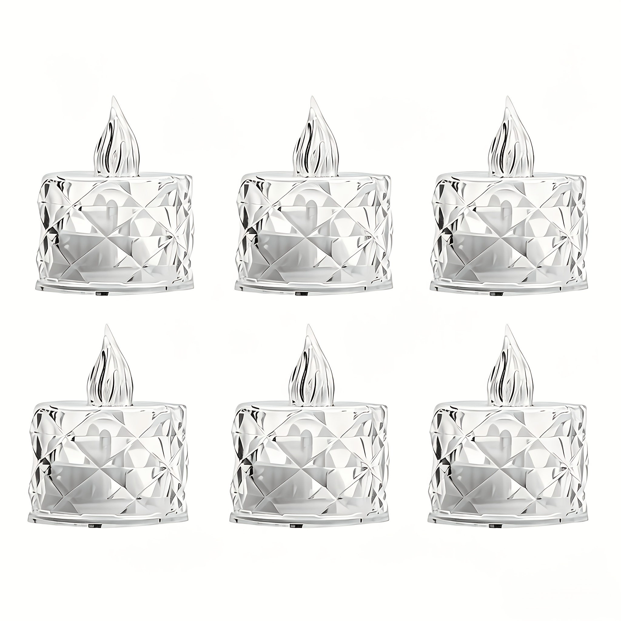 Image of 6pcs Crystal Led Flameless Candles, Halo, Transparent Diamond-patterned Base - Decorative Lights For Parties, Weddings, Bookshelves, And Decor