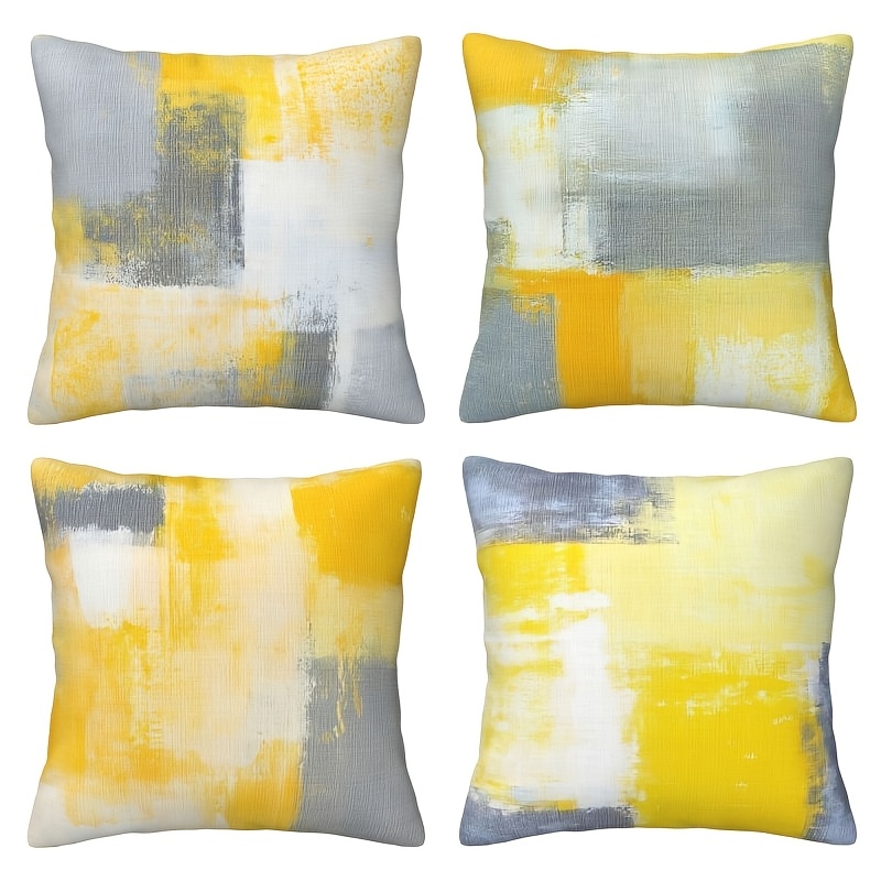 

4pcs Modern Abstract Throw Pillow Covers In Yellow, Grey & White - Decorative Cushion Cases For Living Room, Bedroom - , Zippered, No Insert Needed (16x16, 18x18, 20x20 Inches), Decorative Pillows