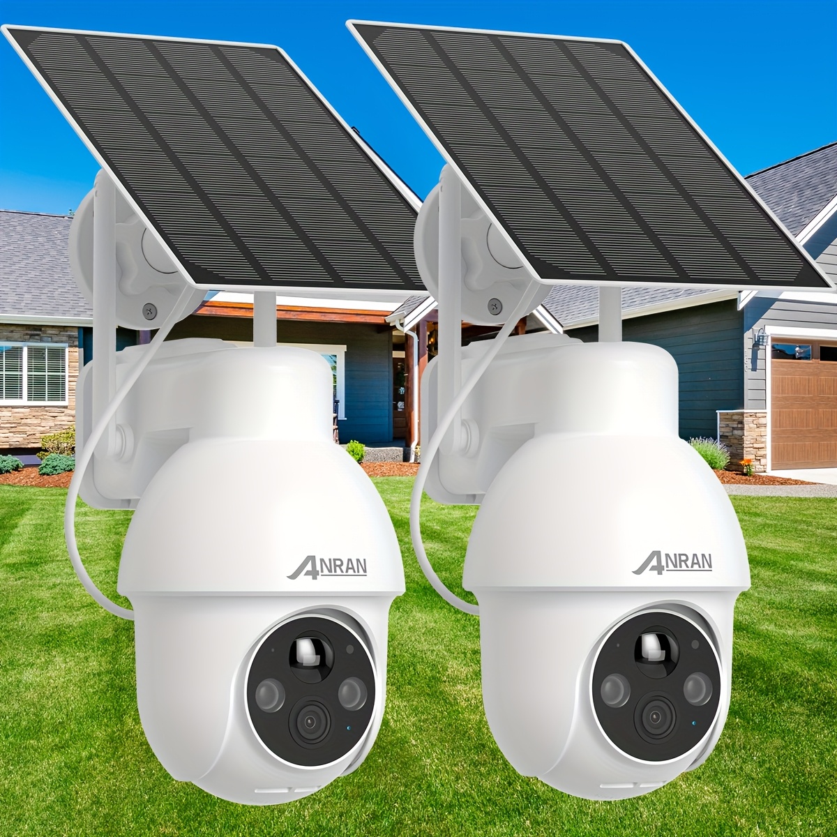 ANRAN Caméra de sécurité extérieure solaire 3MP, adaptée à la surveillance de cour, sans fil et basée sur le WiFi, alimentée par batterie avec PTZ 355°, vision nocturne couleur, détection de mouvement PIR pour protéger, audio bidirectionnel pour une rétroaction instantanée