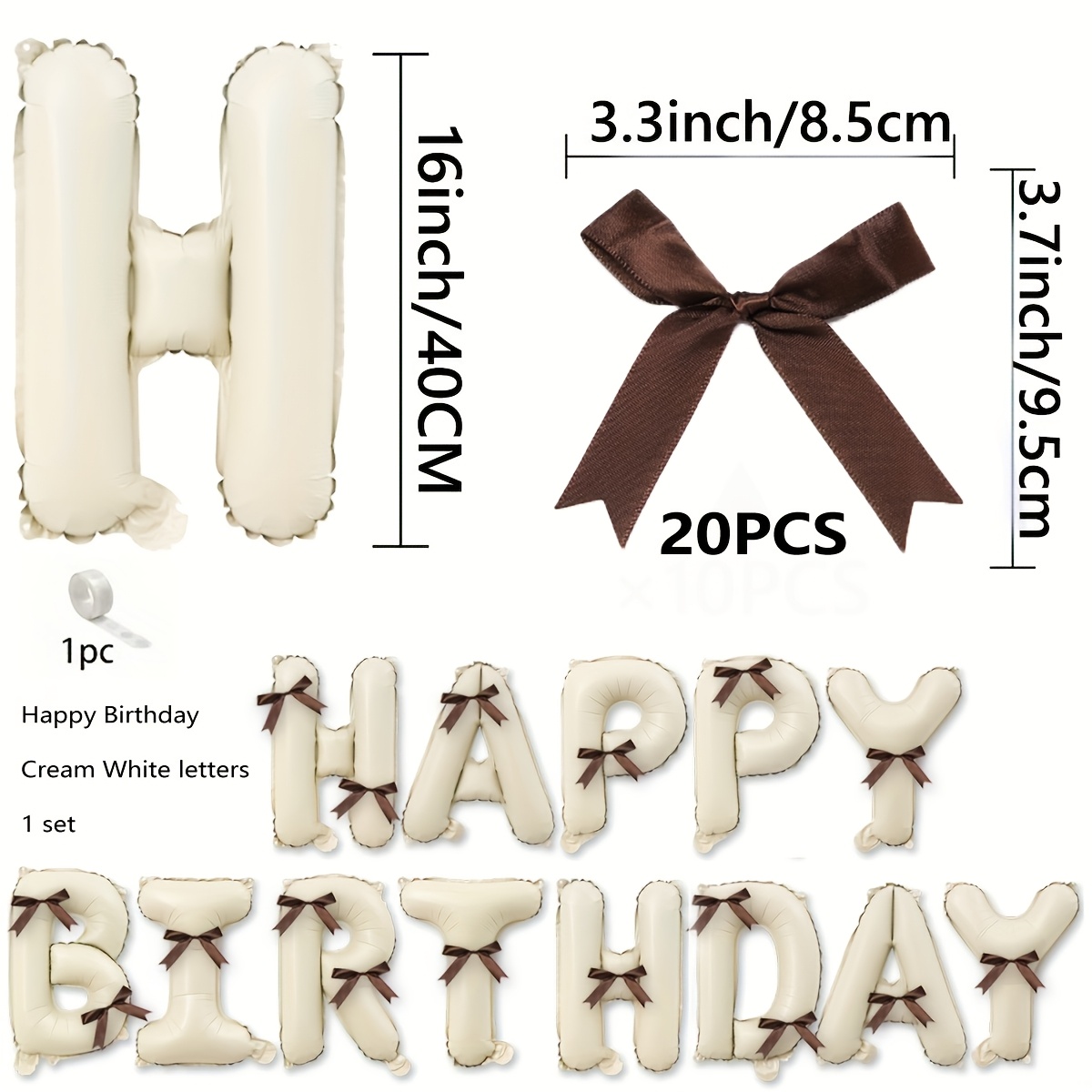 Image of 22pcs Vintage Birthday Party Decor Kit - Includes 16 " Aluminum Film Balloon And Bow Decor For All Birthday Parties