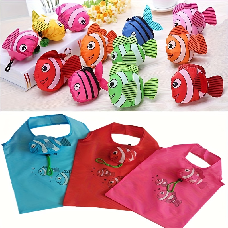 E-shop Wiederverwendbare Damen-Cartoon-Nylon-Tasche mit süßem tropischem Fisch-Motiv, faltbare Clownfisch-Storage-Tasche, große Einkaufstasche,