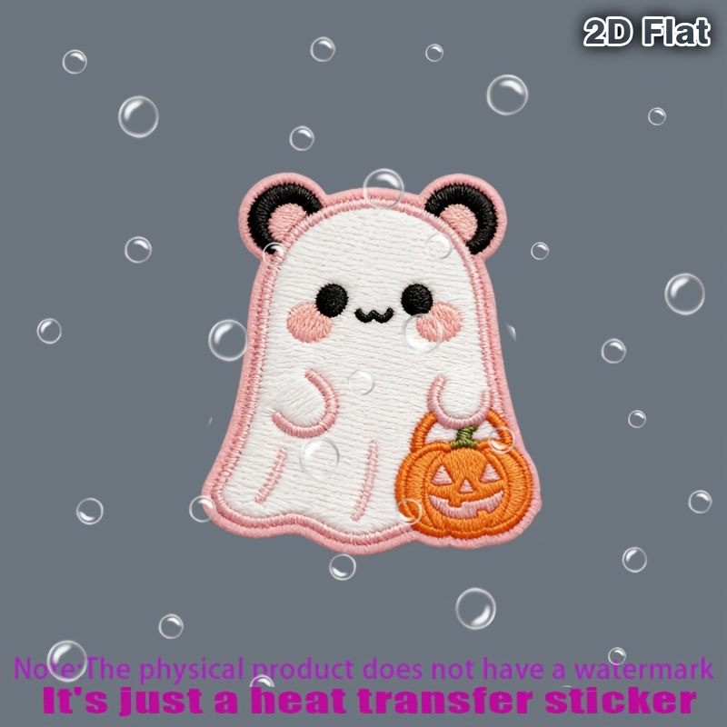 item picture adorable pink and white bear with pumpkin black bear ears and   heat transfer stickers are suitable for flat fabrics such   hats canvas bags throw pillows leather bed sheets carpets etc   heat transferred