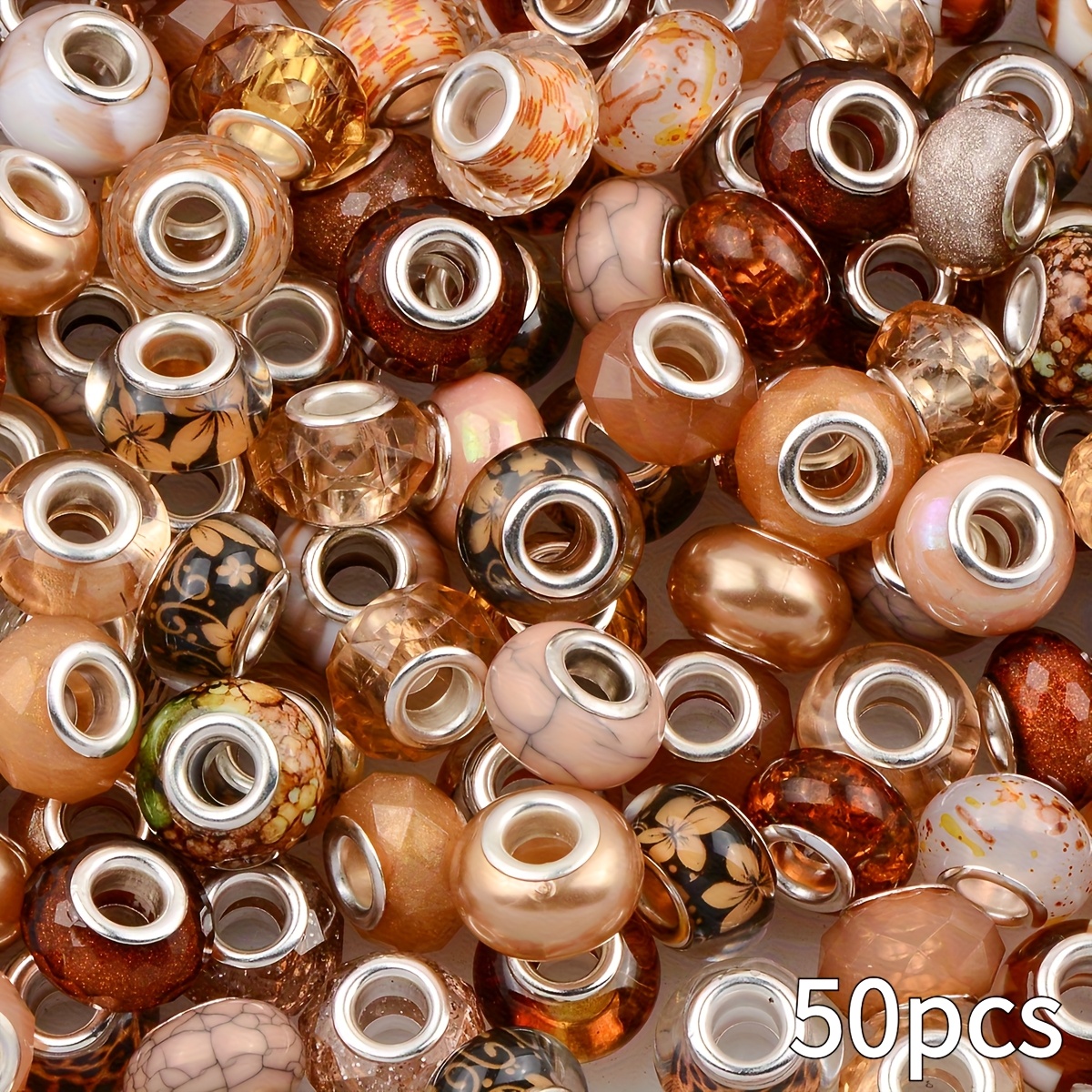 E-shop 30/50 Stück große Loch-Abstandsperlen-Set – Acryl-Kaffee-Serie Lampwork-Perlen, inklusive Mustern, Marmor, gesprenkelten Designs Erdtönen,