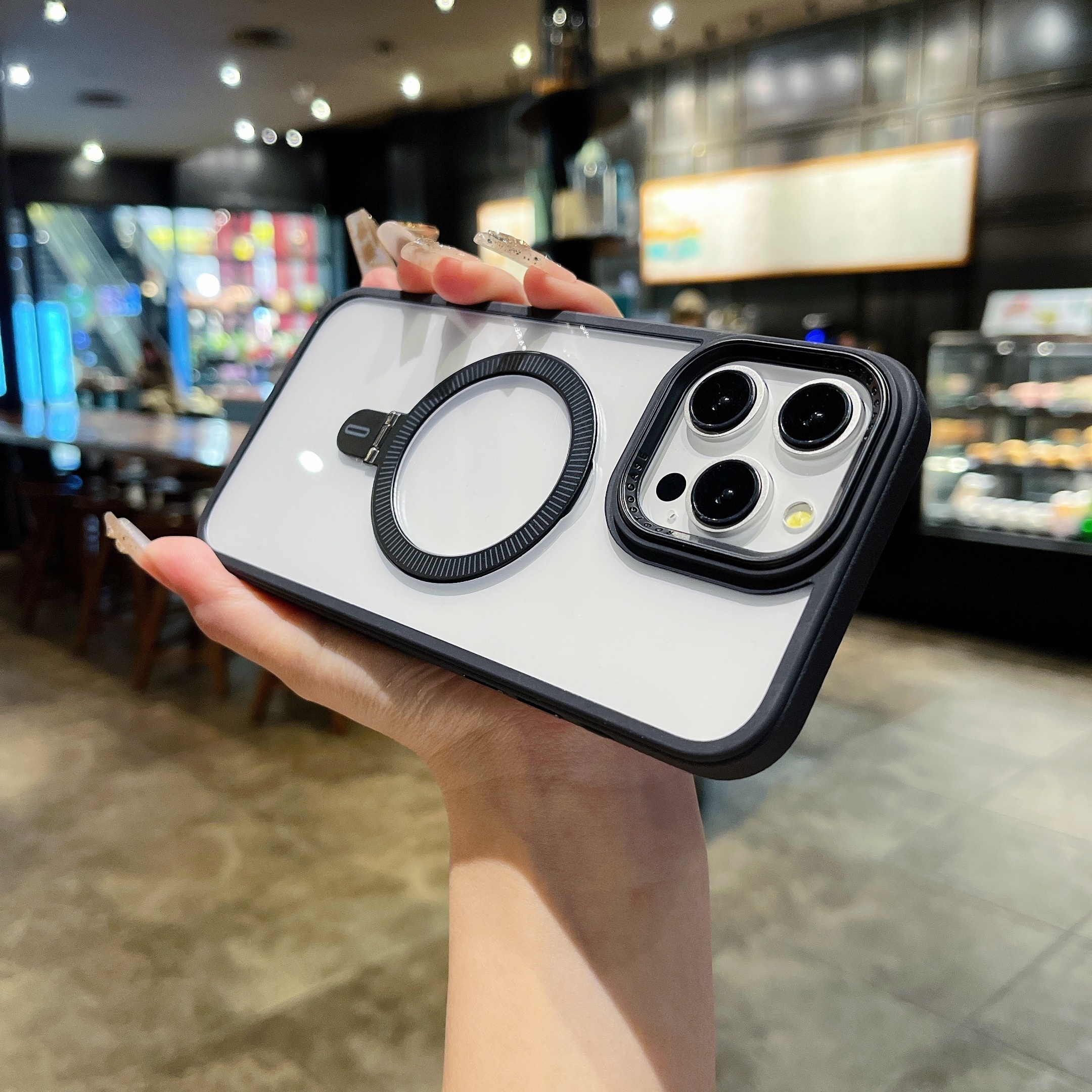 Suitable For Case For 16promax 16pro 16Plus 16 Transparent HD Shockproof Protective Magnetic Cell Phone Cover, Foldable Phone Holder On The Back_voghion.com