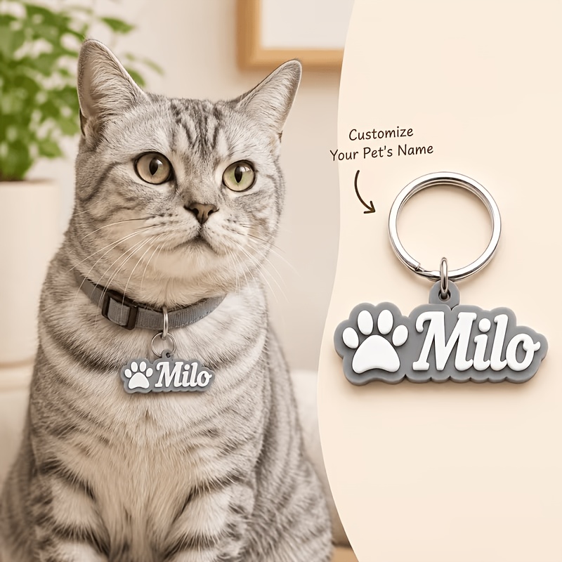 Personalized Acrylic Pet ID Tag with Paw Print Design