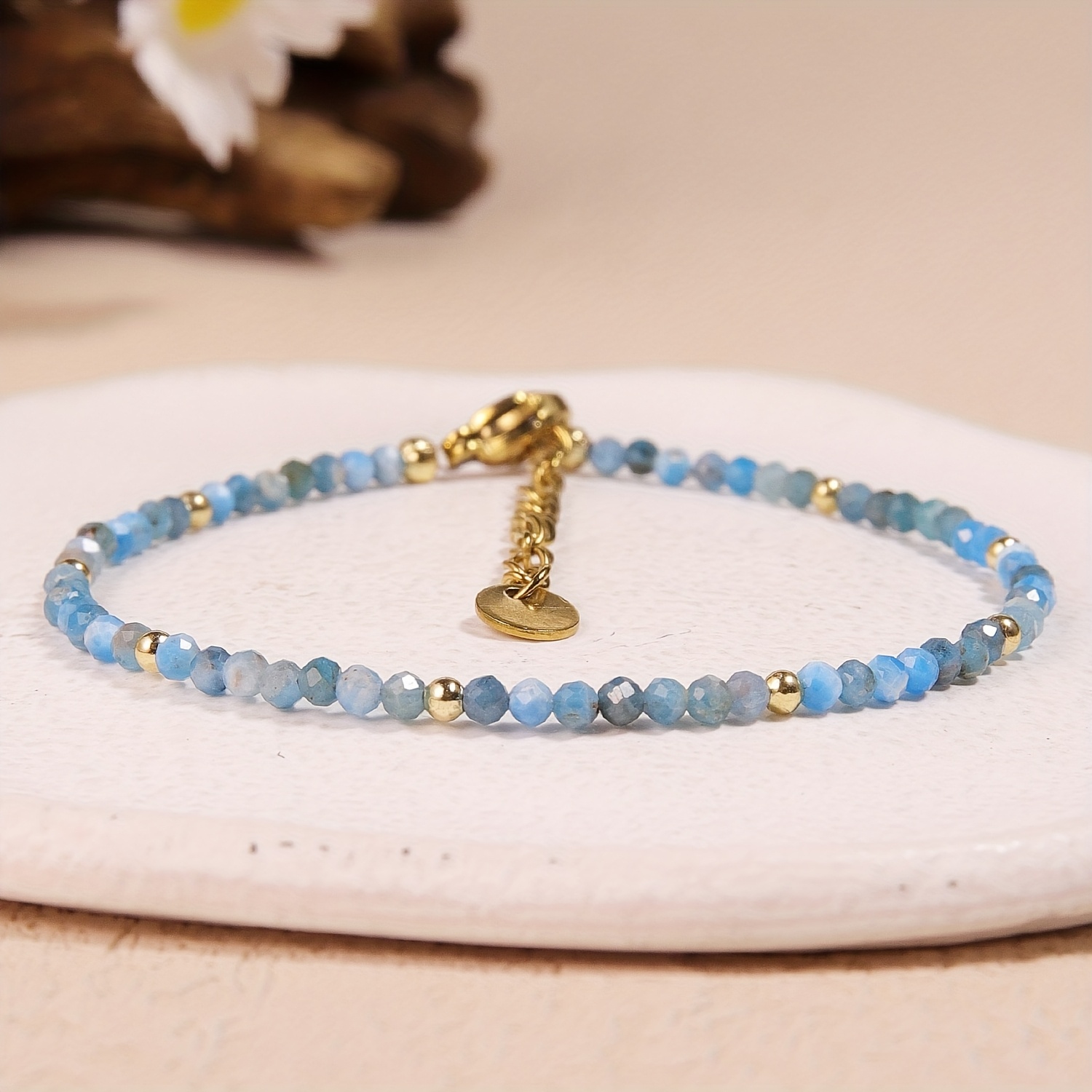 E-shop 3mm Minimalistischer Apatit Romantisches Blaues Armband, Unisex, Für Alle Jahreszeiten Geeignet, Ideal für den als Geschenk