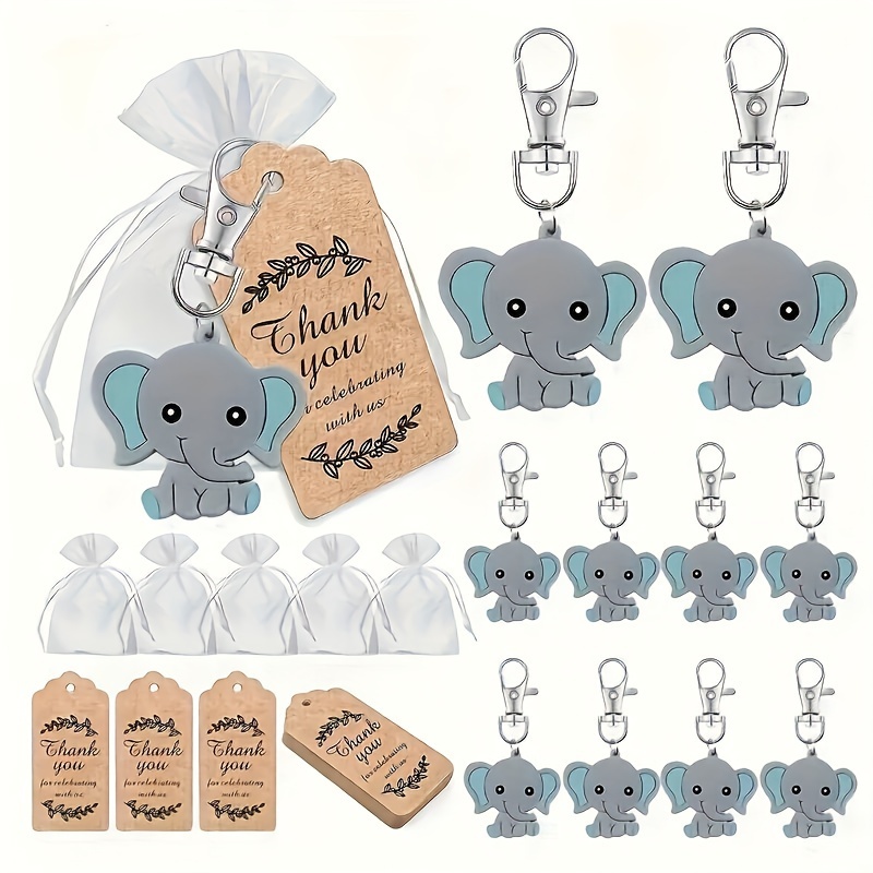 

20sets, Diy Elephant Key Chain Set With Organza Bag And Thank You Card Forest Animal Key Hanging Chain Bag Ornament Baptism Decorations, Birthday Party Keepsake Etc 60pcs Set Including Accessories