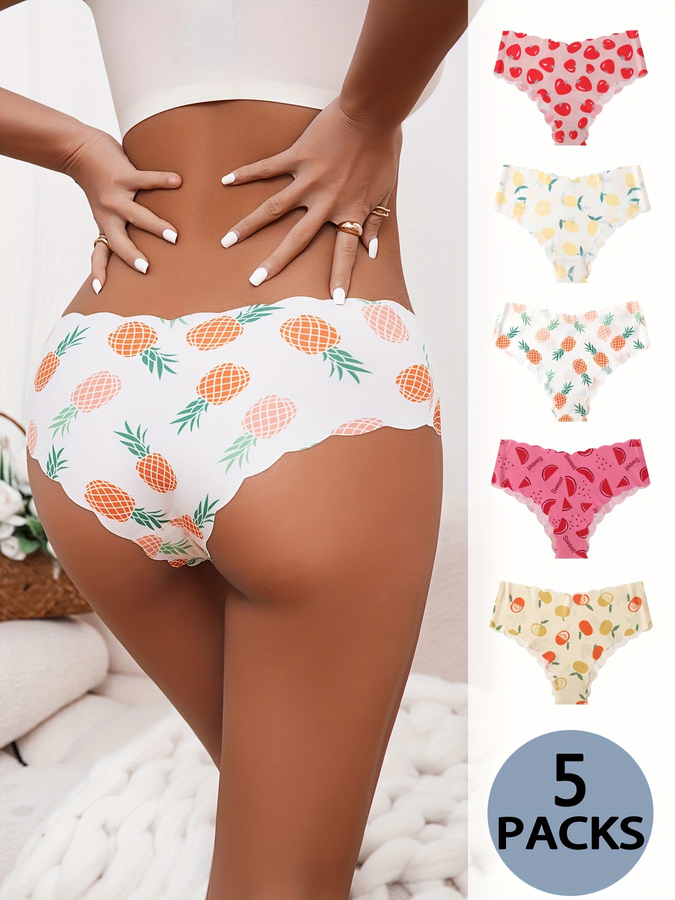 Fruit Print Briefs Comfy Breathable Cooling Fabric Intimates - Temu