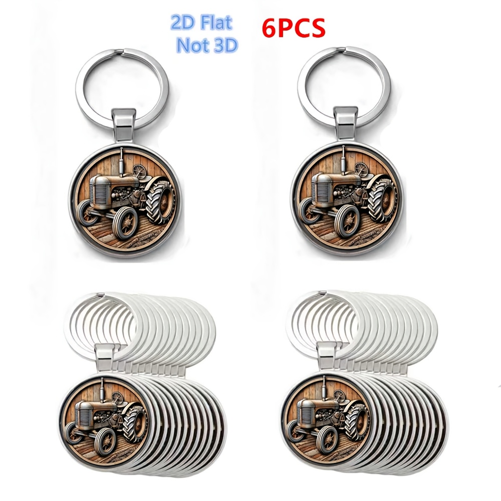 TEMU 2d Flat, 6pcs Pack Vintage Tractor Metal Keychains Suitable For - Tractor-themed Bag & Car Key Rings, Birthday/christmas/teacher Gifts For &,