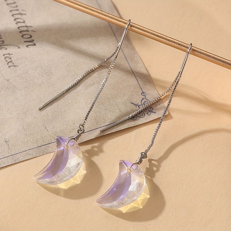 TEMU Real Earrings Dangle Moon Threader Earrings Moon Earrings Rainbow Jewelry Threader Earrings