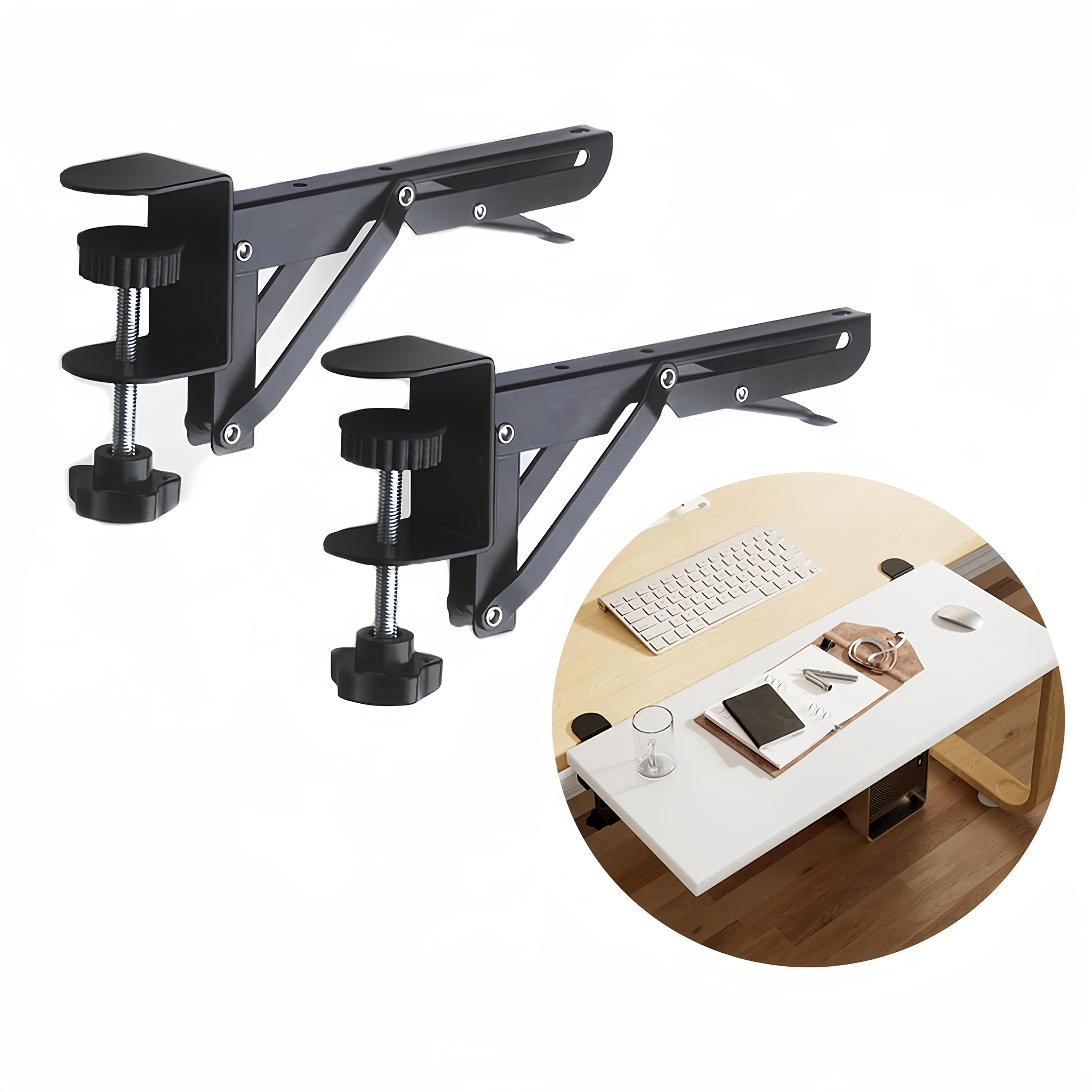 

2-pack Metal Desk Extension Arm, Wall Mount Foldable Desktop Organizer, No-drill Space-saving Design For Home Office Diy, , Utility Hooks