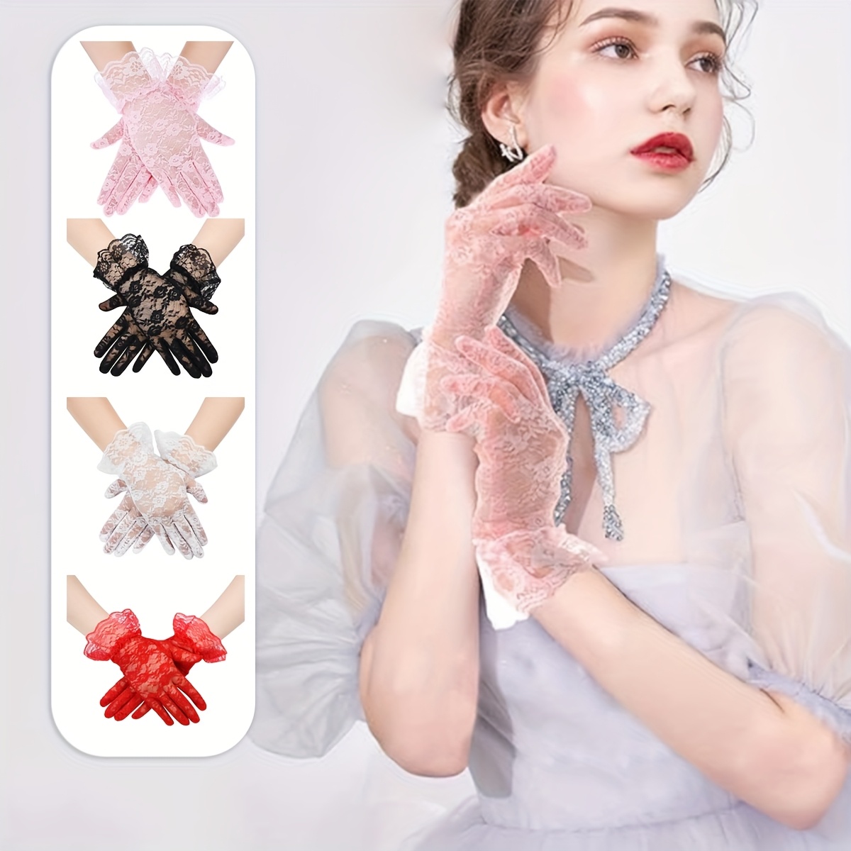 1 Paar Spitzenhandschuhe Wei Lace Gloves Damen  Hochzeitshandschuhe  Blumenhandschuhe Fr Partys & Cosplay