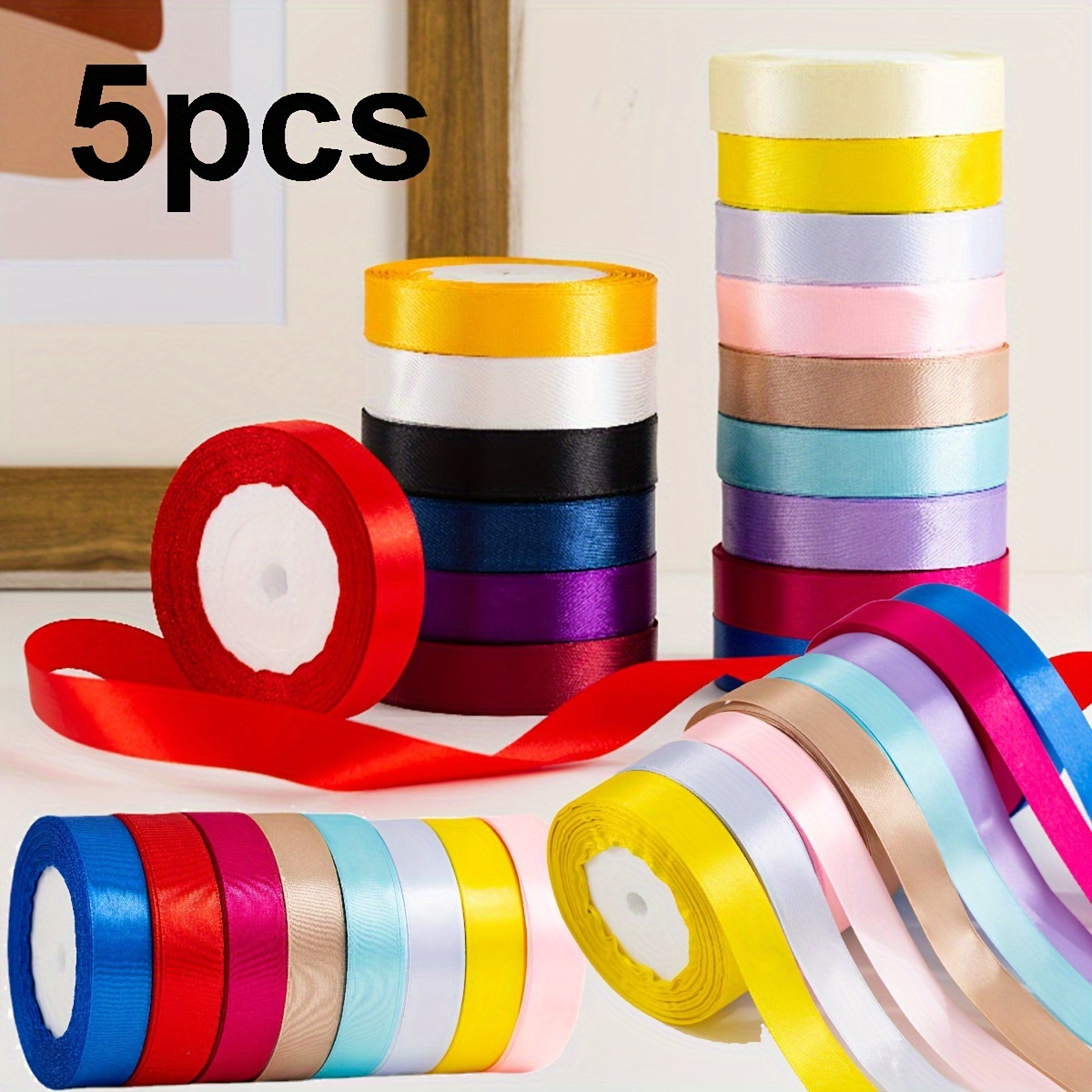 

5pcs Set, 2cm X 21m Long - For Diy Bows, Wrapping & Decorations, For Weddings, Anniversaries, Graduations, Christmas, Easter, 's Day & - Supplies