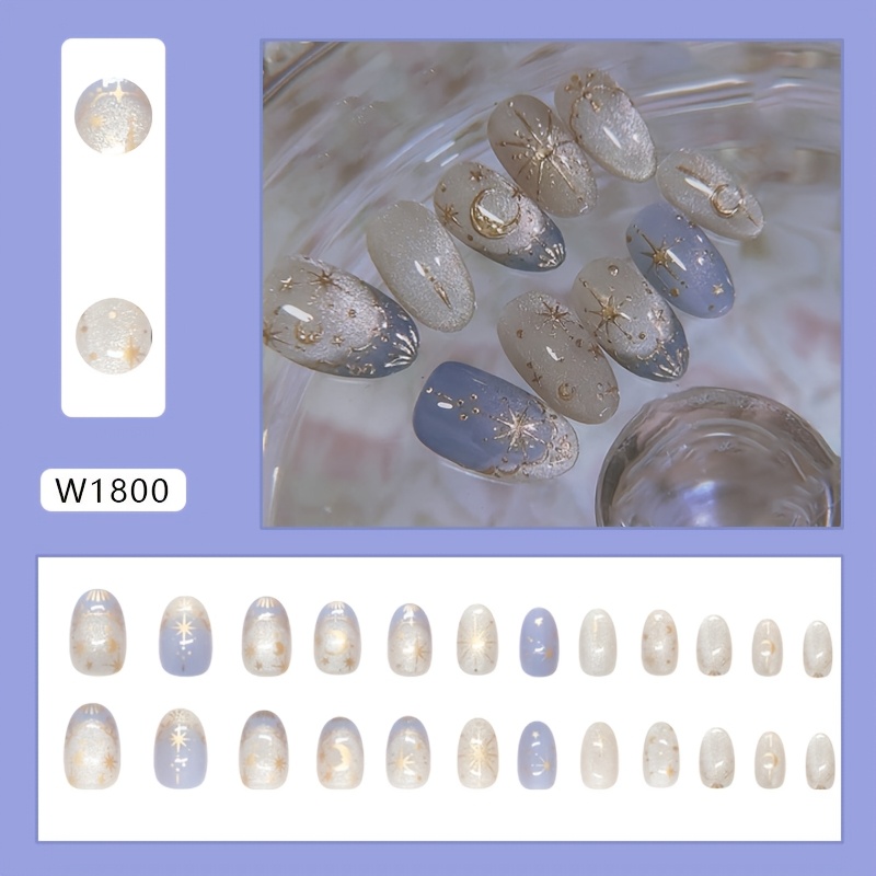 Image of Trade Wearable Nails Fine Shimmer Star Moon French Sweet All-match Gentle Press-on Nails Removable Nail Pieces