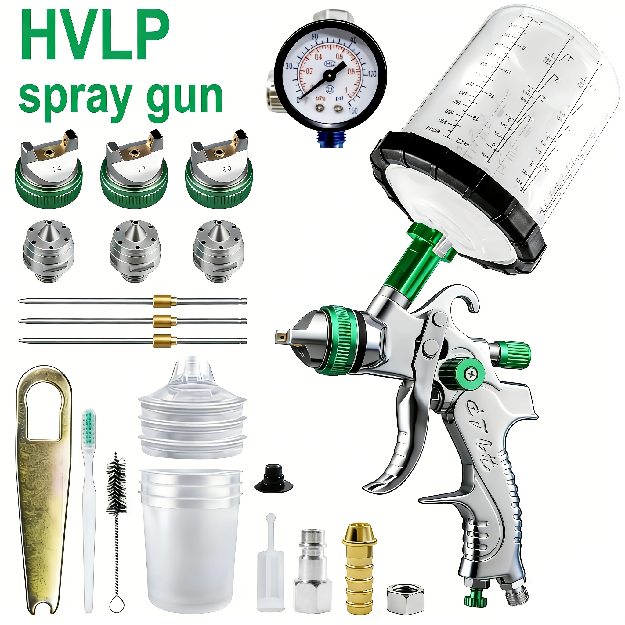 Image of Hvlp Air Spray Gun 3 (1.4/1.7/2.0mm) Advanced Spray Gun Kit, Equipped With Pressure Regulator, 3 Disposable Inner Cups, And Filter Cover, Suitable For Painting Cars, Houses, Furniture, And Walls