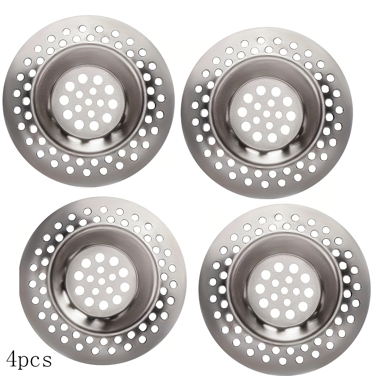 4pcs Heavy Duty Stainless Steel Sink Filter Plug - Rust Resistant Metal With Hair For Kitchen & Bathroom Sinks, Bathtubs, Showers - Drain Cap Filter