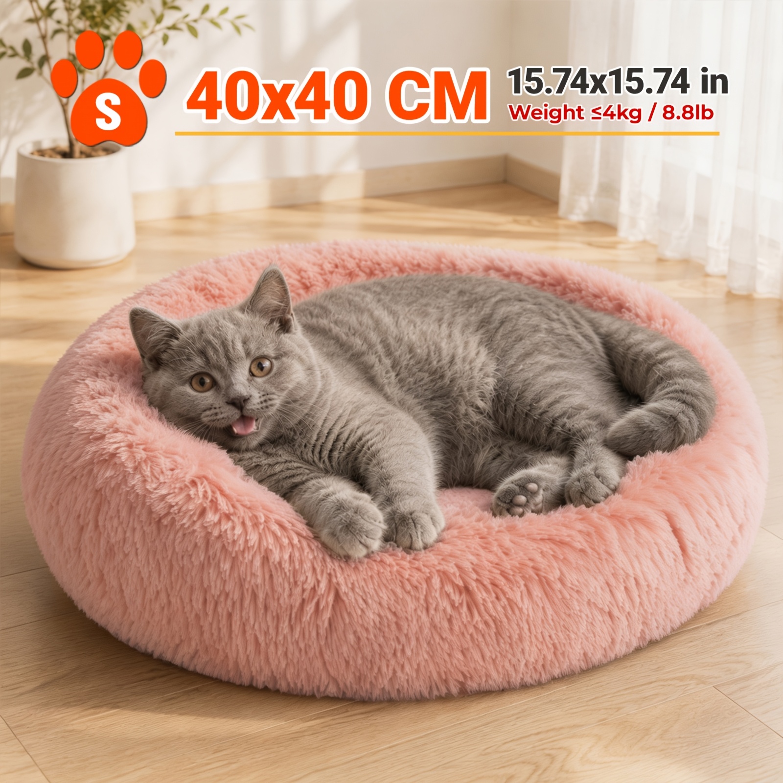 TEMU Panier pour chien donut multi-tailles, canapé long en peluche pour animaux de compagnie, coussin de lit de nid , lit et confortable toutes pour