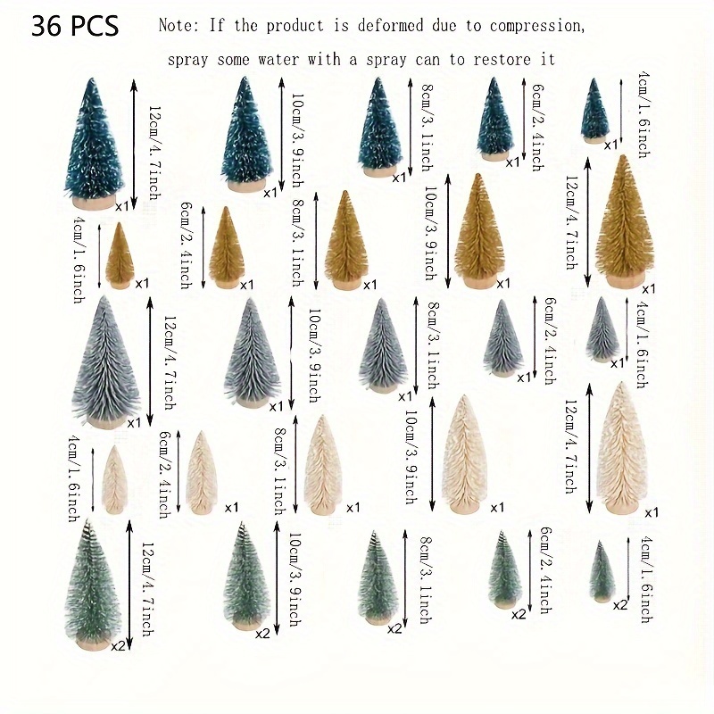 30pcs Mini Christmas Trees Bottle Brush Trees With Wooden Base, Christmas Village Trees For Tabletop Christmas Decor Holiday Winter Decorations