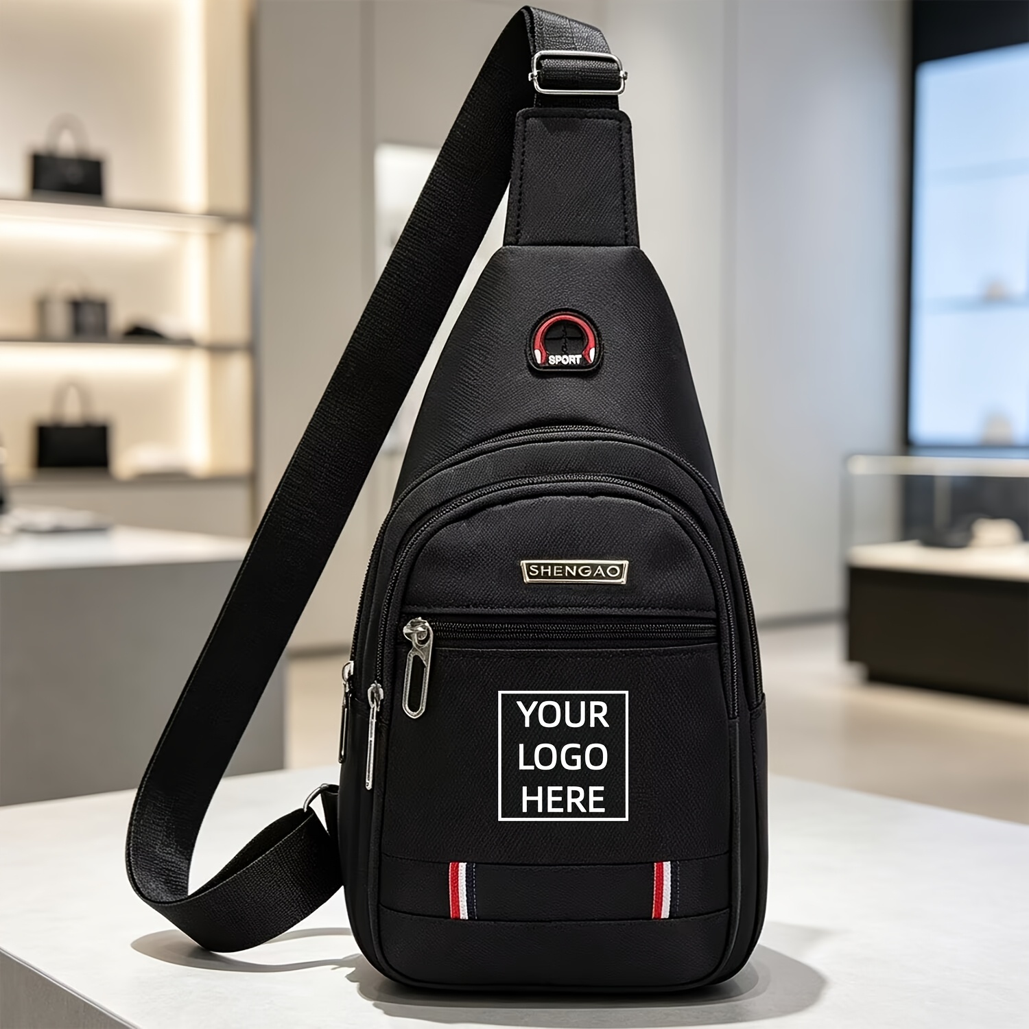 TEMU A Customizable Men's Fashion Chest Bag With Name/logo/photo. Features A Stylish And . Customizable Product With Personalized Content. A Trendy
