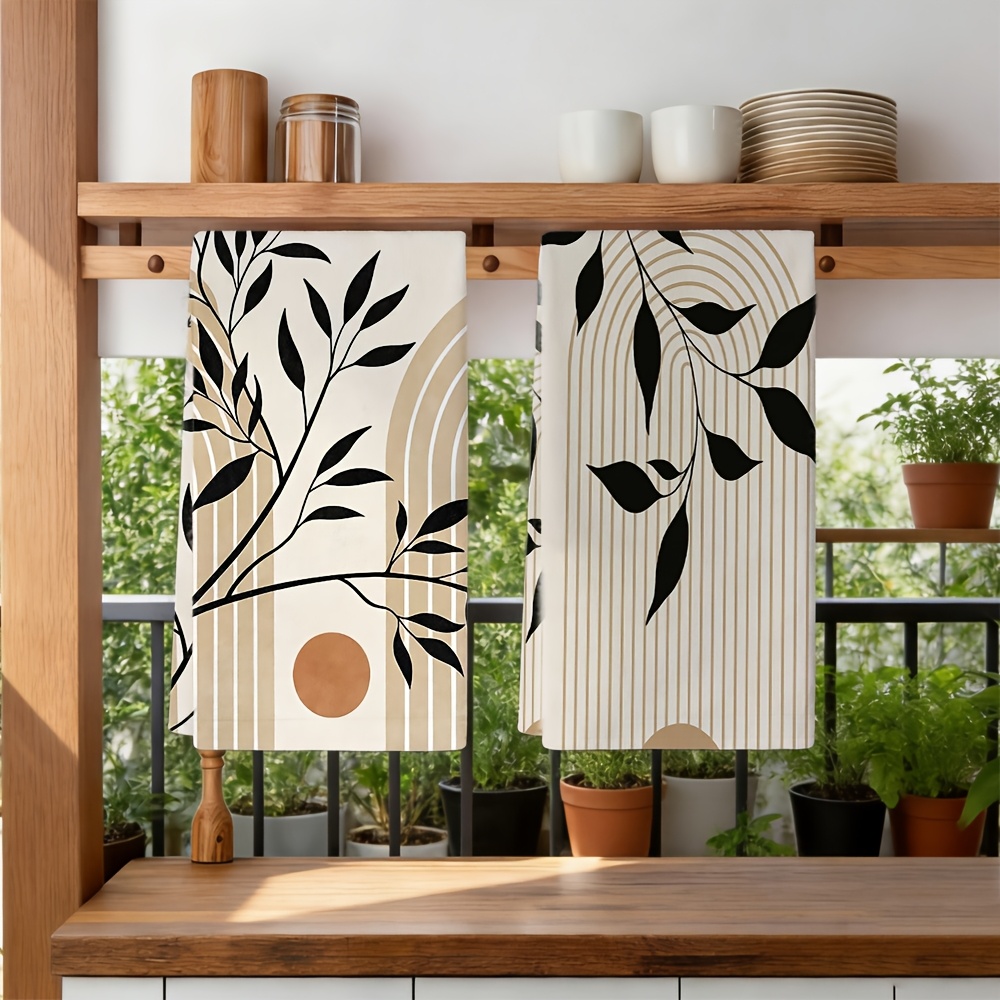 TEMU 2pcs, - Style Plant Print Kitchen Towels, Multi-functional Dish Cloths And Absorbent Cloths, Kitchen And Bathroom Dual-use Thickened Absorbent