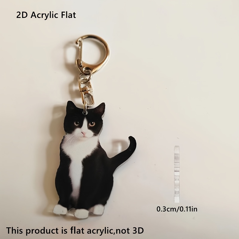 TEMU 2d Flat, D Flat Black And White Tuxedo Cat Keychain, 2d Acrylic Cat Pendant, Double-sided Design, Animal Keychain For Backpacks And Gifts, 2d